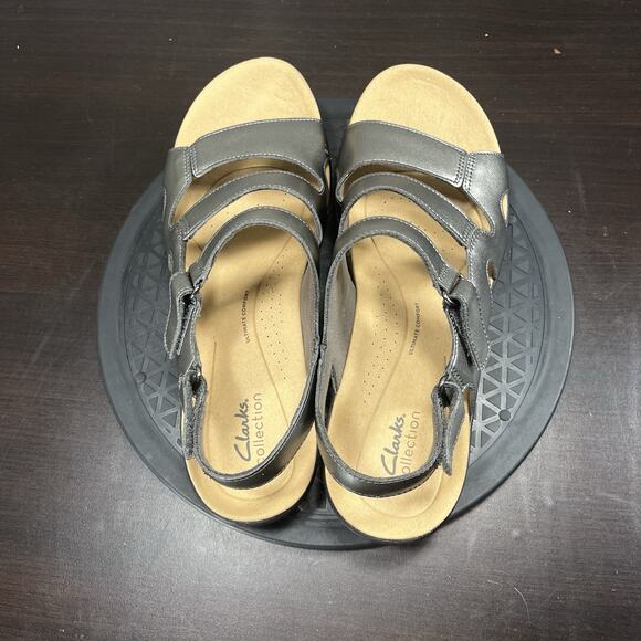 Clarks Womens Size 11 Wide Laurie Ann Metallic Silver Strap Comfort Sandals - Picture 5 of 10